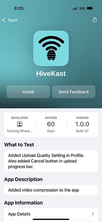 TestFlight install screen